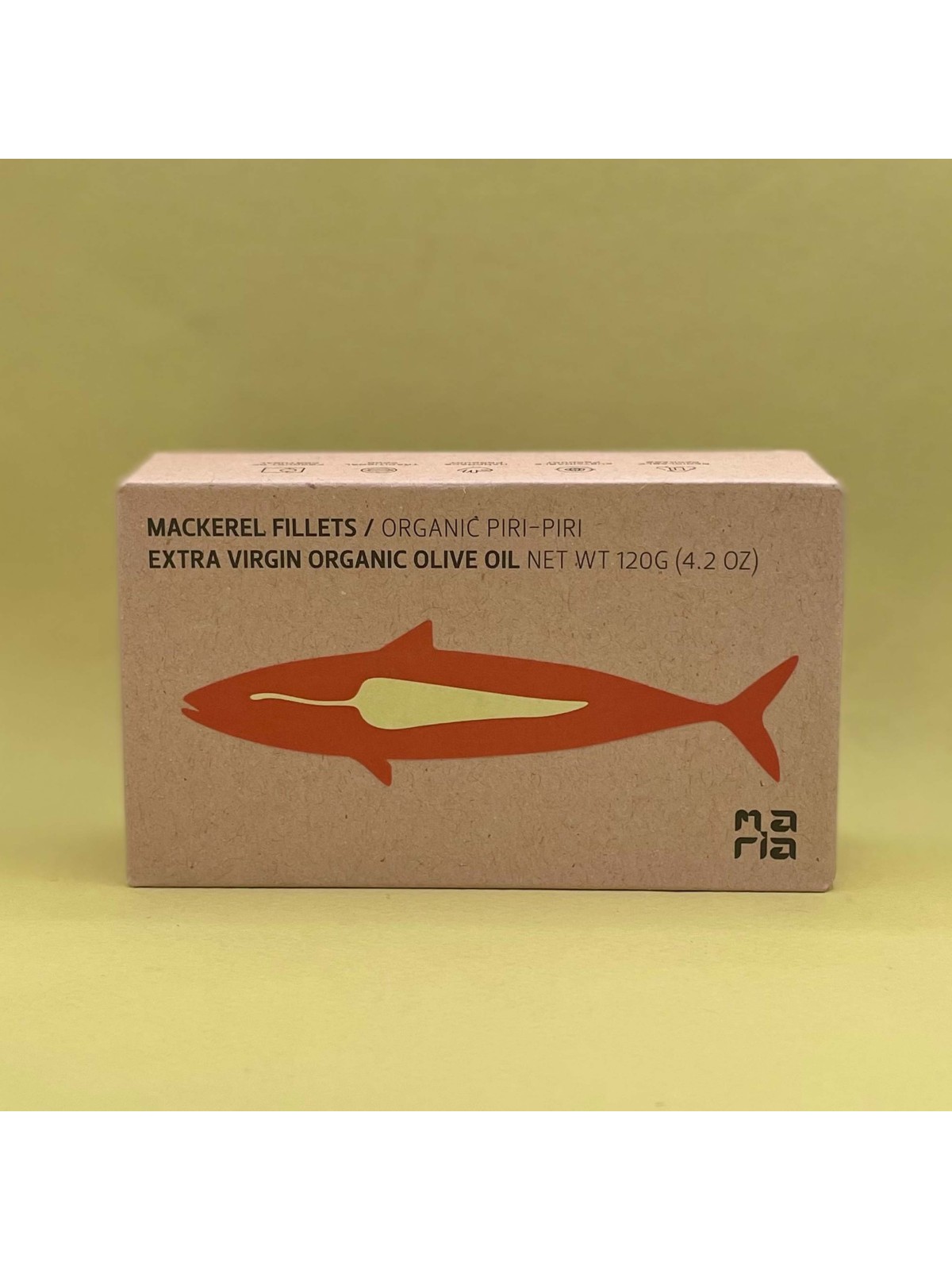 Maria Organic Spiced Mackerel Fillets in Organic EVOO (120gr)