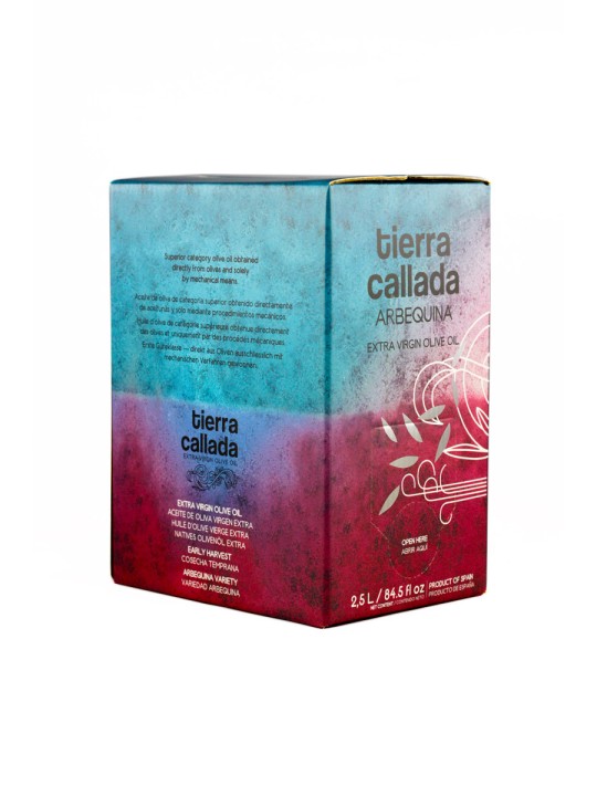 Tierra Callada Sweet and kind profile, suitable for all audiencesMild, fruity and elegant extra virgin olive oil - Arbequina variety Healthiest substitution instead butter in baking recipes, ads a hint of banana and apple Ideal on subtle and delicate recipes: dressing fish, elaborating a mayonnaise, soft cheeses, etc. Cold extraction and harvested in November from half green half ripe olives Bag in box: best format to preserve the aromas and properties of the olive oil 